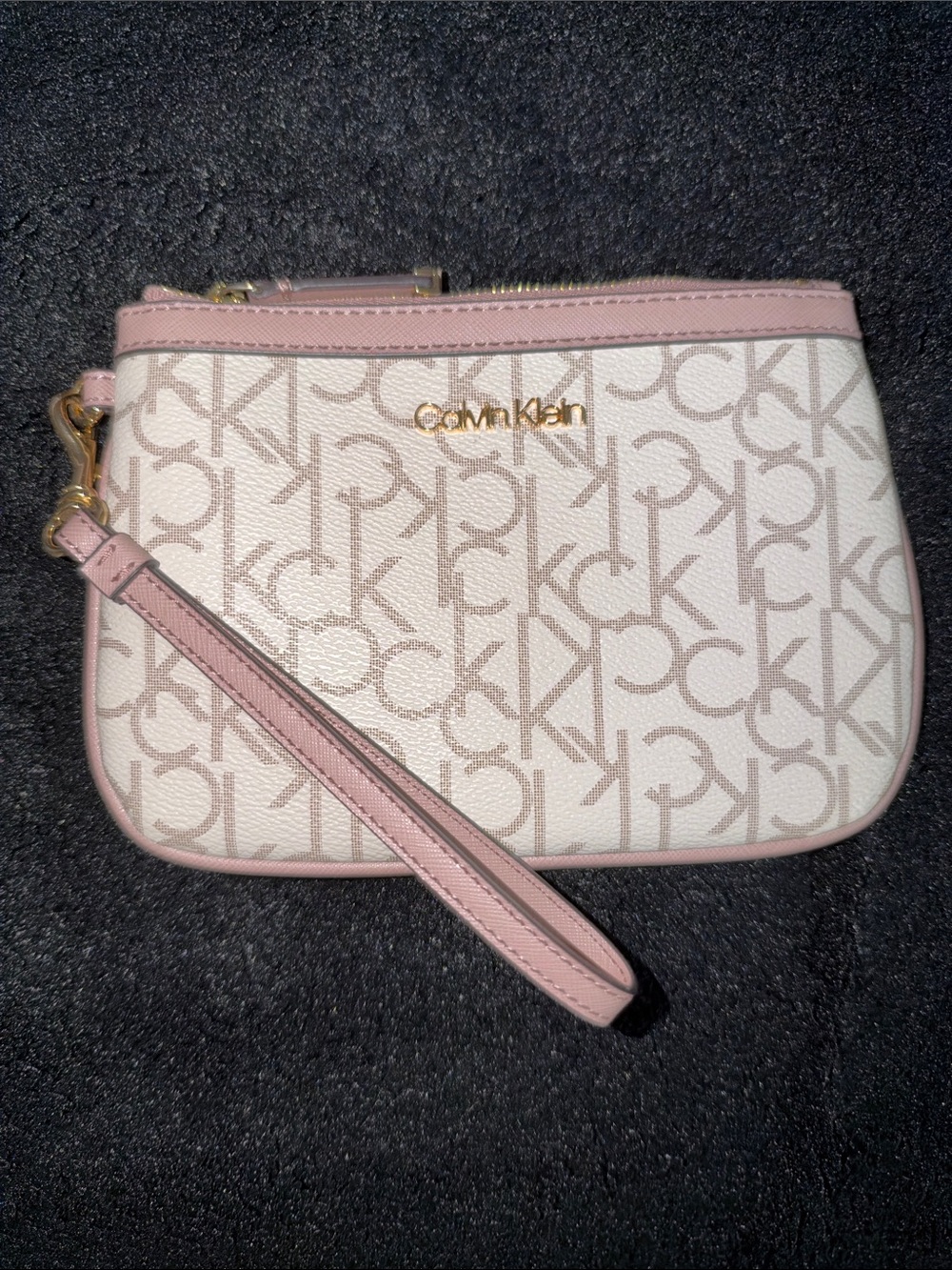 Calvin Klein Pink & Cream Logo Wristlet/ Brand New In Great Condition